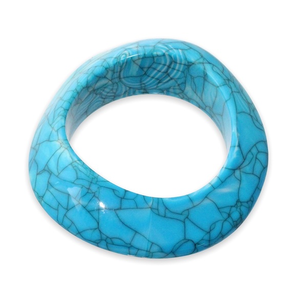 Estate Blue Resin Bangle Bracelet Marbled Swirl with Black Veins Faux Turquoise - Picture 4 of 5